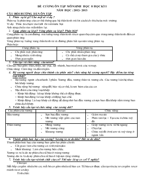 Đề cương ôn tập môn sinh học 8 học kì I năm học 2012- 2013